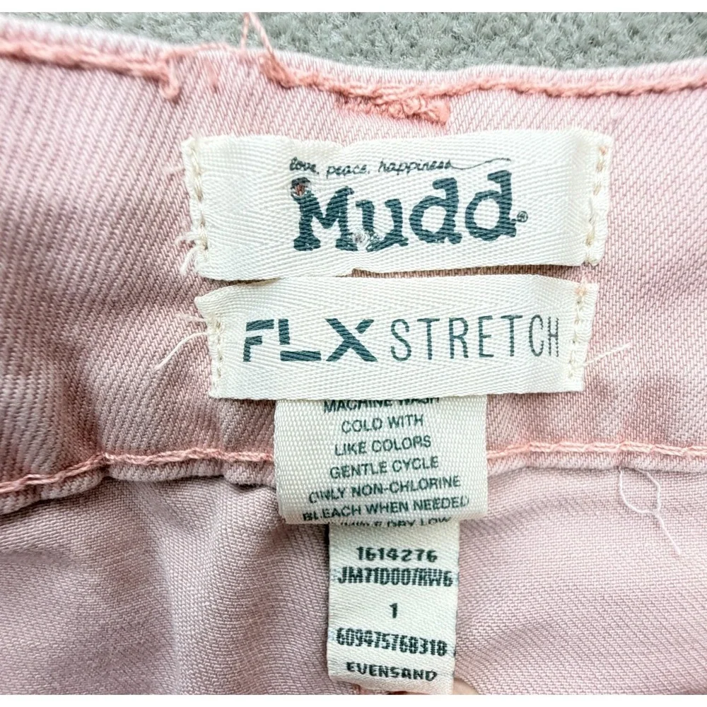 Mudd FLX Stretch Denim Womens Size 1 Jean Shorts Faded Pink Embellished Pockets